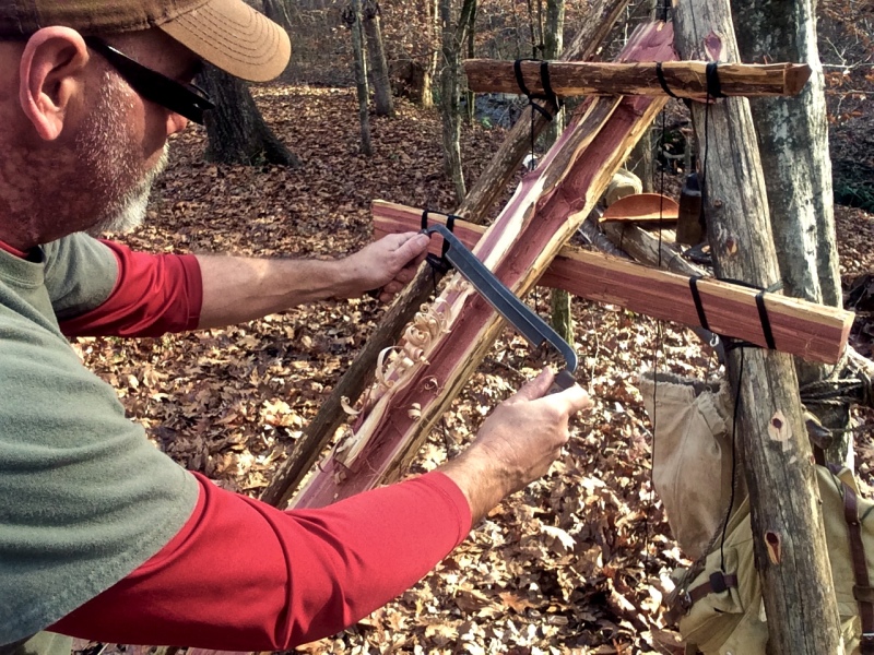 How to Build a Paring Ladder (Shaving Horse) in the Woods - TheSurvivalSherpa.com